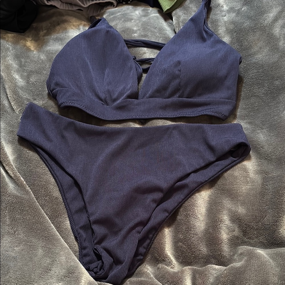 SHEIN Dark Blue Tie Back Bikini Set